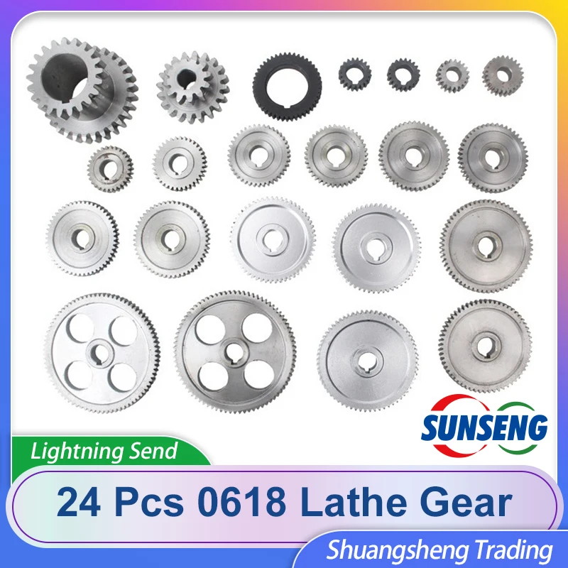 24pcs Mini Lathe Gears CJ0618-347B Metal Cutting Machine Gears Metal Gear Kit(Metric&imperial)