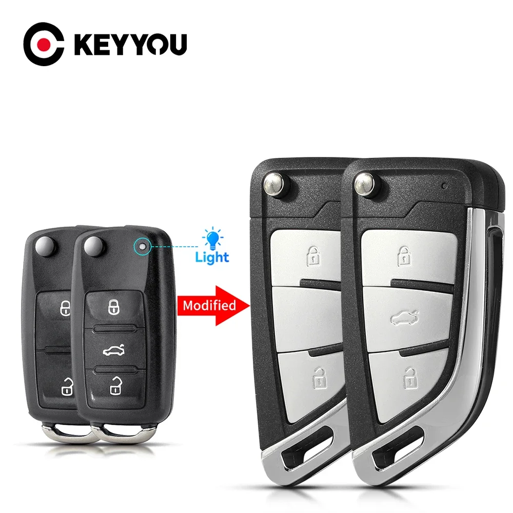 KEYYOU Zmodyfikowany zdalnie sterowany składany kluczyk samochodowy 2/3 przyciski do VW Volkswagen Golf Tiguan Polo Passat B5 Jetta Skoda Seat