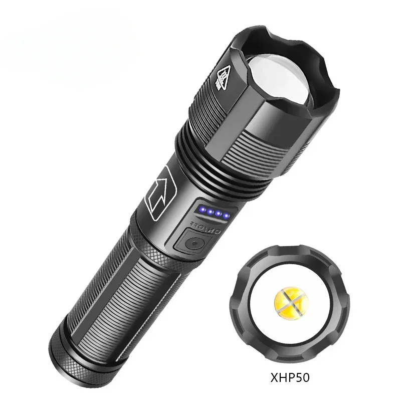 XHP50 LED Strong Light Flashlight USB Charging P70 Searchlight Outdoor Emergency Long Range Zoom Flashlight