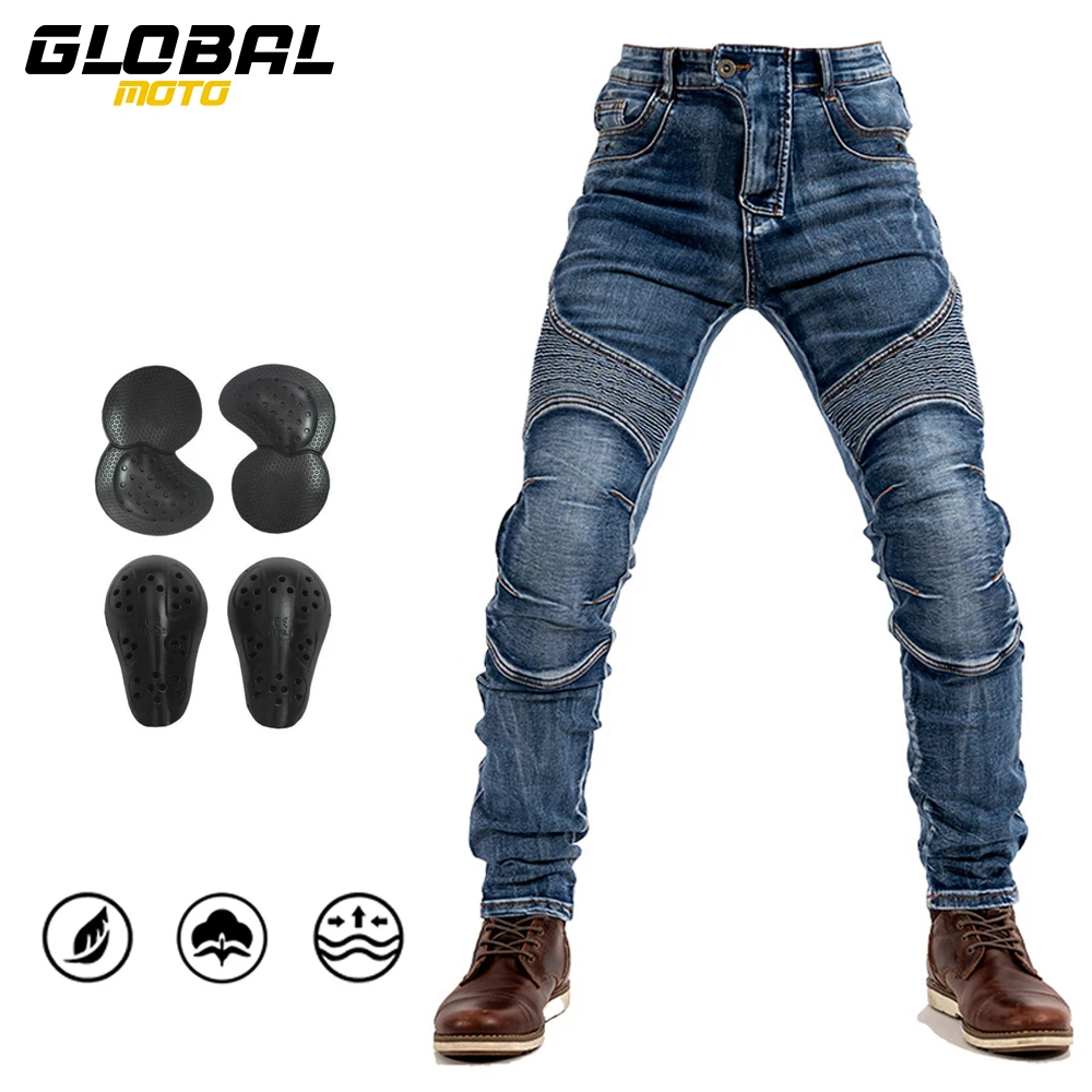 

Retro Motorcycle Jeans Men Wear Resistant Motocross Pants Wearable CE Protective Gear Riding Equipment