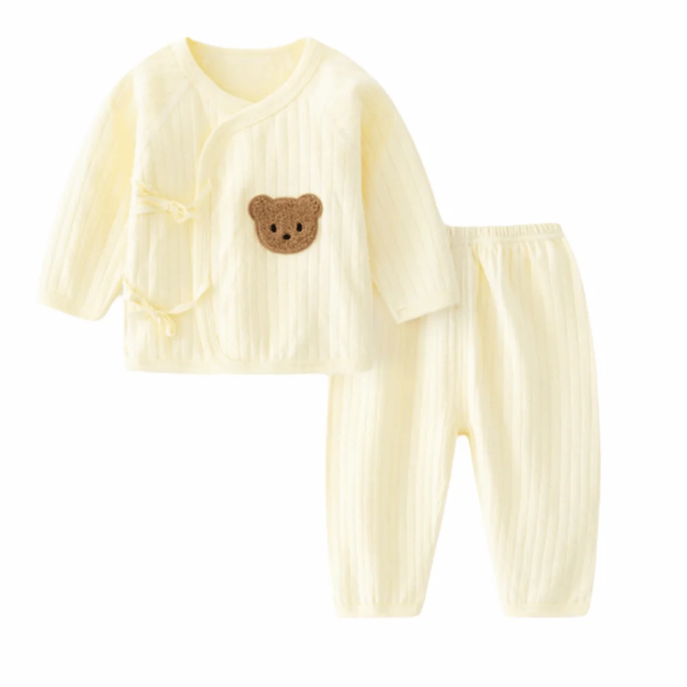 

2Pcs/set Cartoon Bear Baby Cardigans Sets 0-6 Months Soft Cotton Baby Cardigans+Long Pants Sets Solid colors Breathable