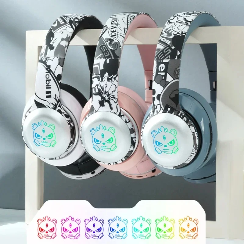 

Eyouobluetooth5.0 wireless headphone with mic RGB light deep bass Bluetooth headset children adult suit for