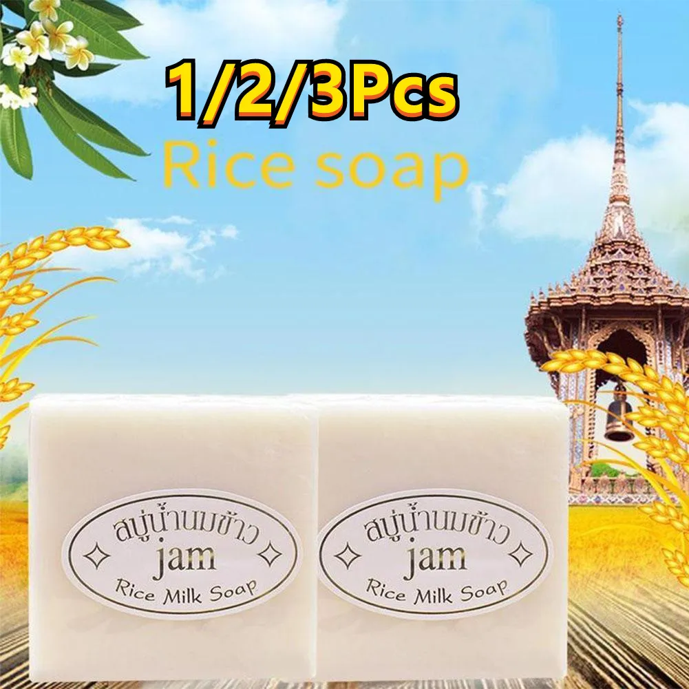 

1/2/3Pcs Handmade Rice Soap Thai Jasmine Rice Collagen Vitamin Skin Control Whitening Bathing Tools Whitening Oil Moisturizing