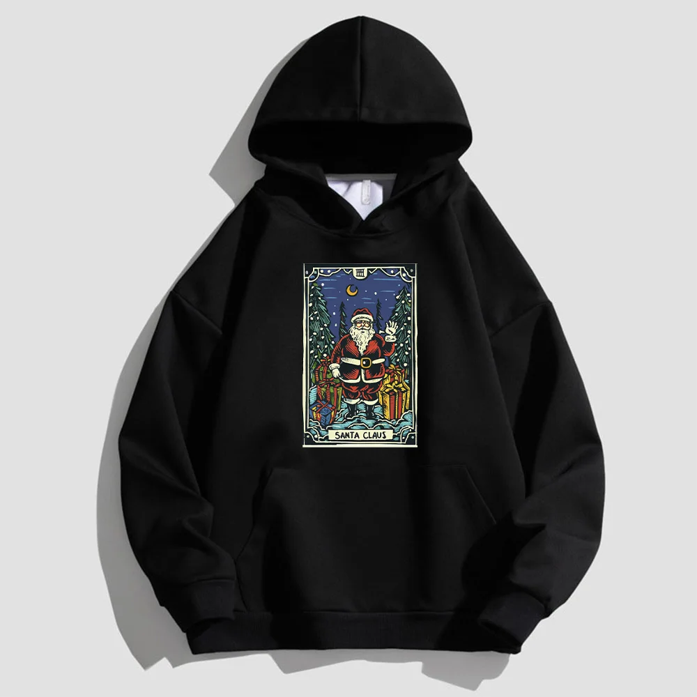 

Men's and Women's Christmas Cotton Sweatshirt Card Tarot Santa Claus Print Christmas Plus Velvet Hoodie Christmas Party Gift Y2k