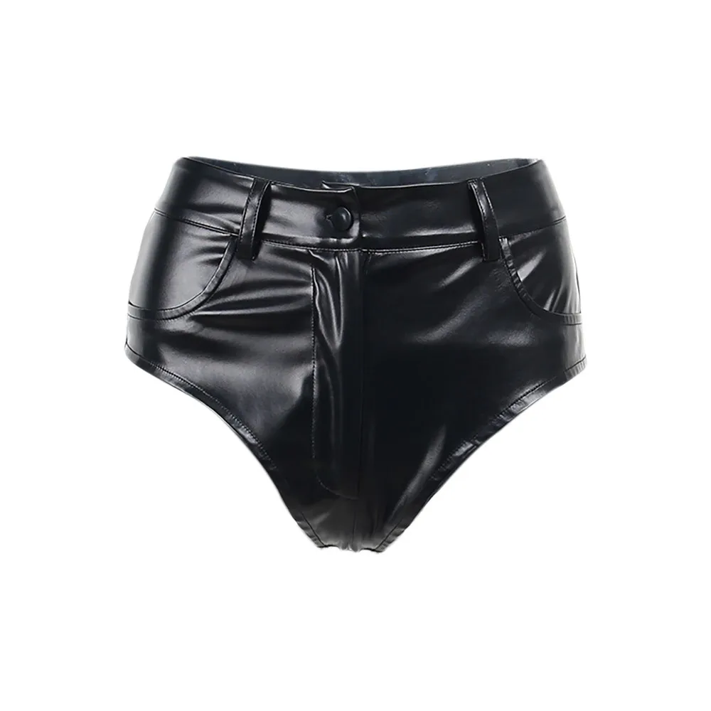 Y2K Nightclubs Leather Shorts Female High Waist Bag Hip PU Leather Bottom Stretch Tight Sexy Hot Pants Ultra Short Leather Pants
