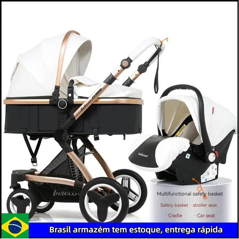 2024 NEW Baby Stroller 3in1 Waterproof Pu leather luxury stroller with car seat  Adjustable handle With mosquito net,foot cover