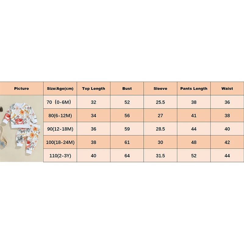 EWODOS/Осенняя одежда для маленьких девочек 0-24 месяцев, свитшот с длинными рукавами и эластичными спортивными штанами с цветочным принтом, милая детская одежда из 2 предметов