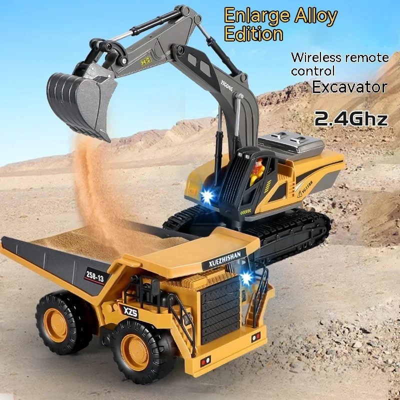 Control Car Rc Excavator Dumper Car 2.4g Alloy Remote Control Engineering Car Simulation Excavator Toy Dozer Electric Boy Remote