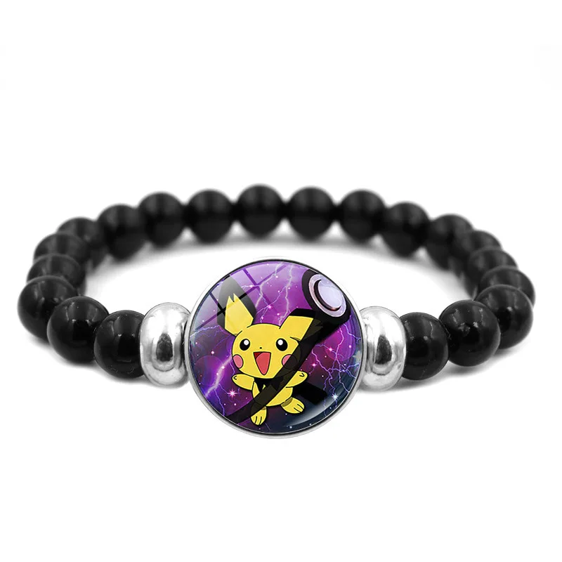 Pikachu Heren Dames Veelzijdige zwarte elastische kralenarmband Anime Karakter Kinderpols Trendy sieraden Verjaardagscadeaus