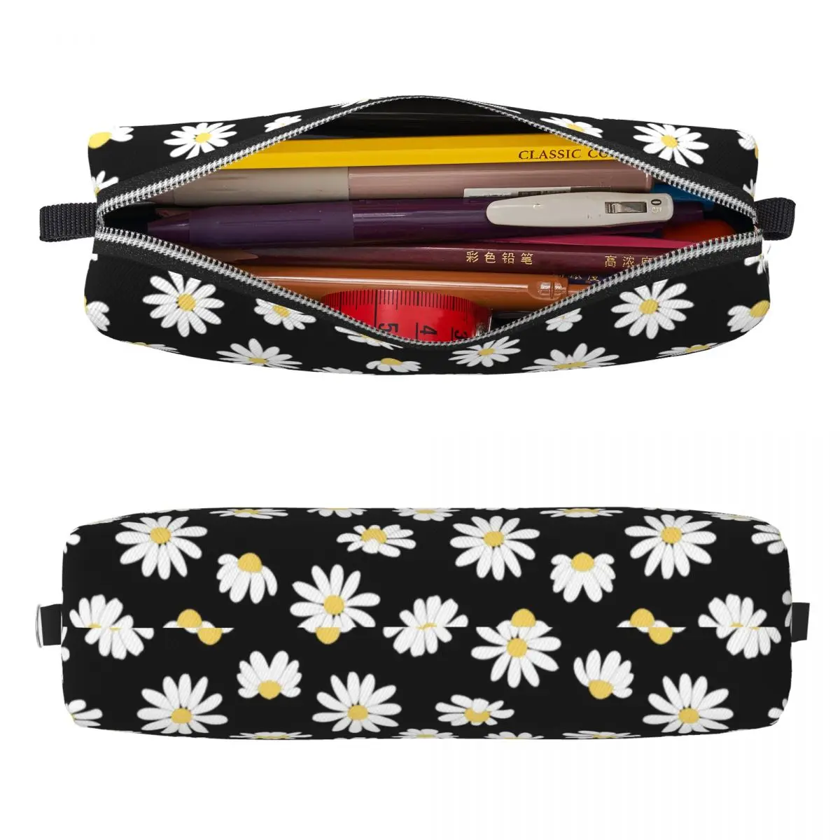 Federmäppchen mit Gänseblümchen-Blumen, florale Stifttasche für Schüler, großes Fassungsvermögen, Schulbedarf, Geschenke, Bleistiftbox