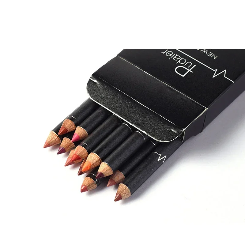 Pudaier 12pcs Lip Liner Pen 12 Colors Waterproof And Sweat-proof Not Easy To Fade Non-stick Cup Nude Lipstick Pencil SET