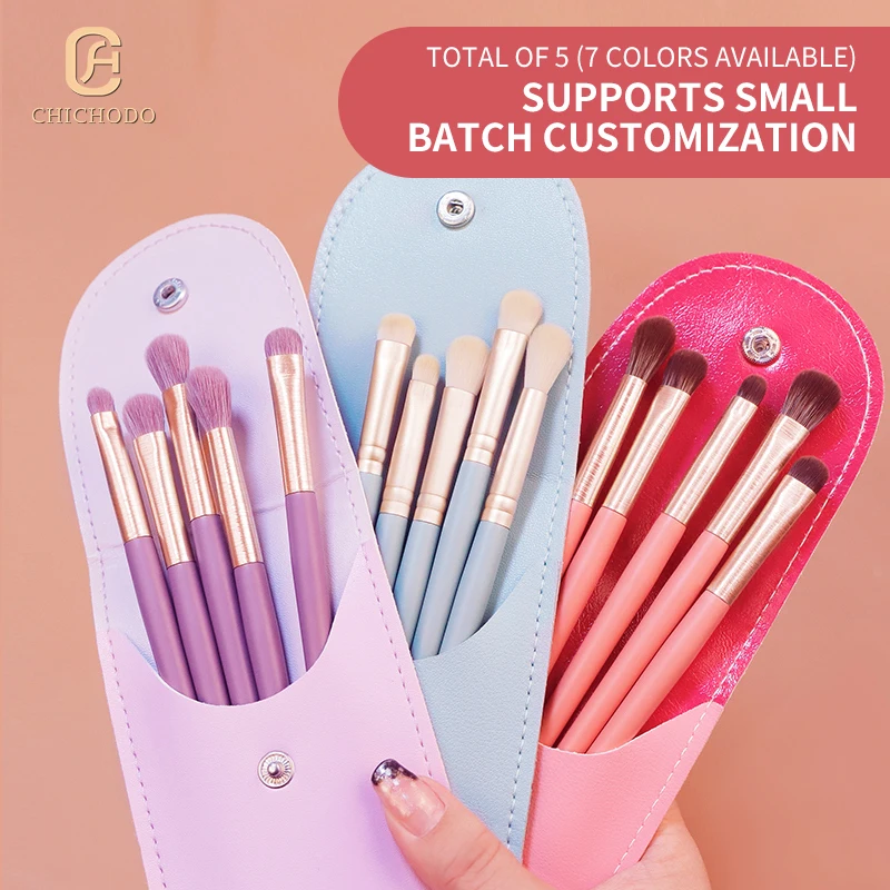 CHICHODO Mini 5-Pack Candy Color Makeup Brush Set, Fiber Hair Eyeshadow Brush for Makeup Beginners