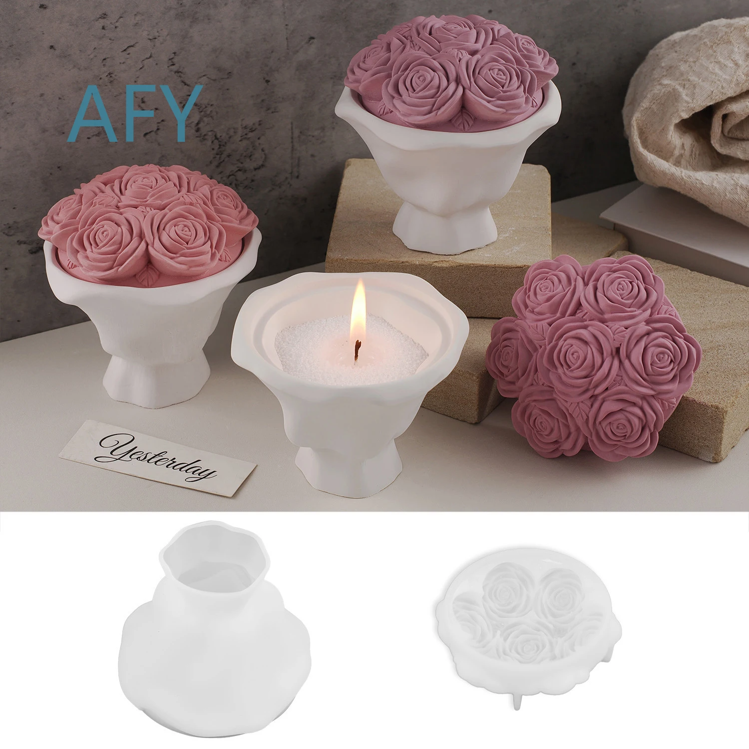 DM1256 for resin mold flower pot rose vase candle jar storage box gypsum silicone mold with lid jewelry display bracket home