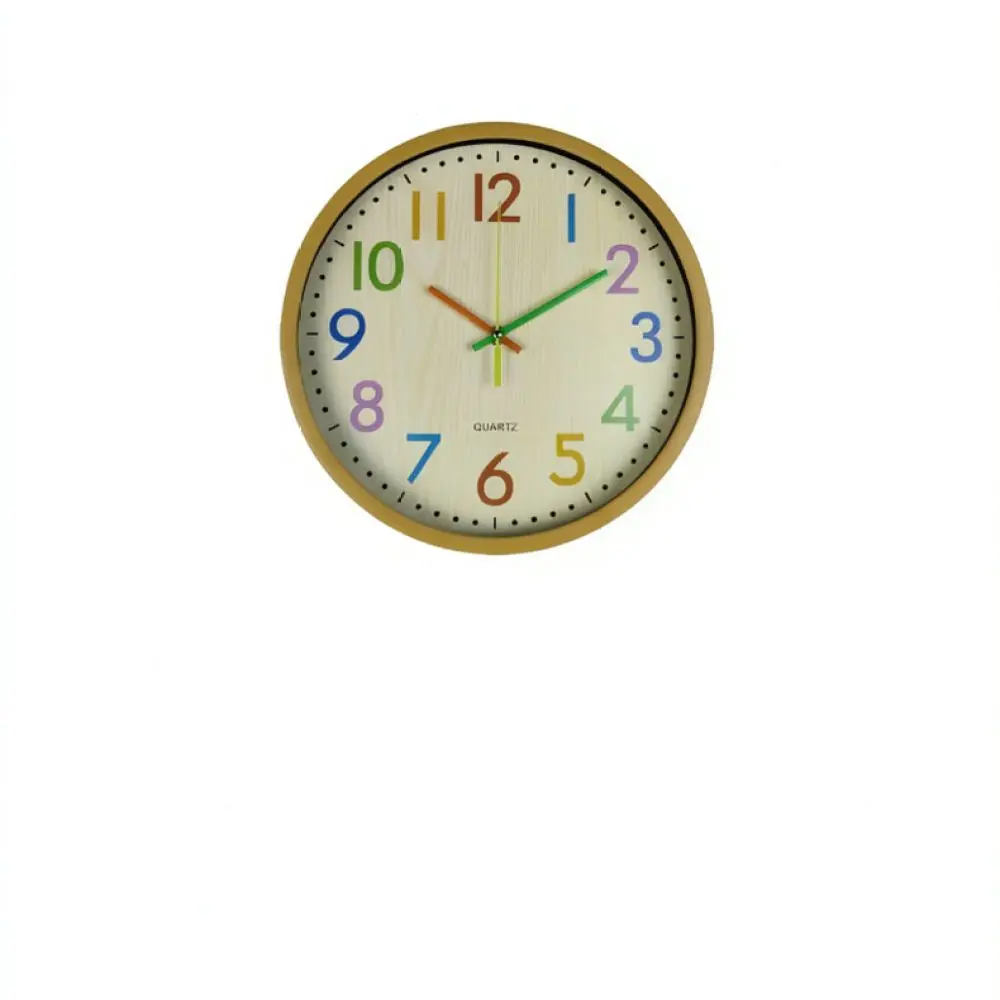 Decorative Silent Wall Clock Round Wood Grain Texture Quartz Hanging Timepiece For Living Room Bedroom Office Interior