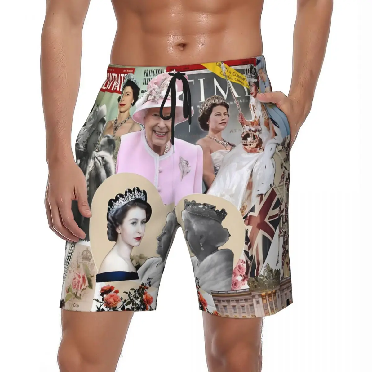 

Мужские шорты для доски Elizabeth II, стильные пляжные плавки Queen, быстросохнущие шорты для бега и серфинга, модные пляжные шорты больших размеров