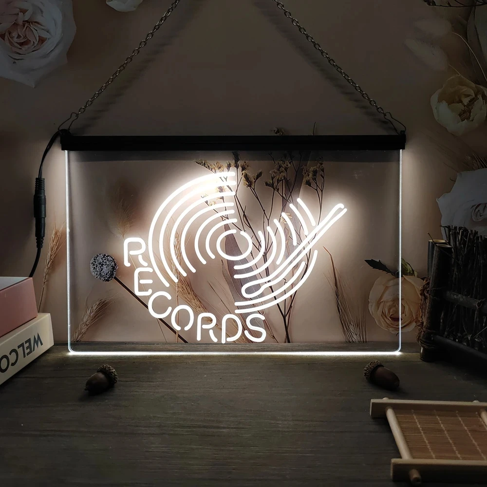 RECORDS LED Neon Sign-3D Carving Wall Art para casa, quarto, presentes de aniversário, quarto, escritório, fazenda decoração luz neon