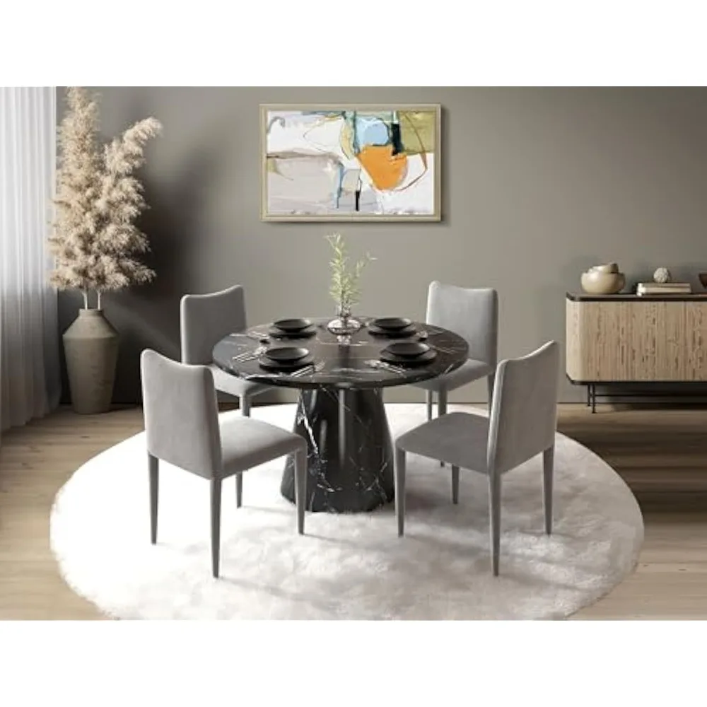 Hollis Wooden Dining Table with Engineering Stone Top in Black/White