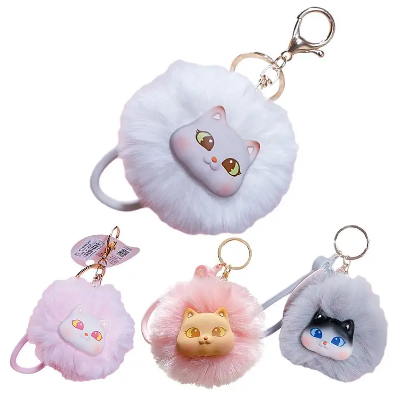 Stuffed Animal Keychain Soft Cat Plush Ball Pendant, Cartoon Plush Doll Hangings Stuffed Cat Bag Charm for Car Key Wallet