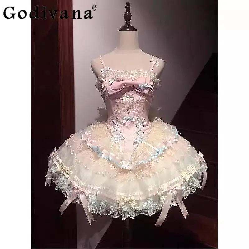 

Jsk Strap Lolita Sweet Dress for Women High Street Princess Ballet Style Dress Female Japanese Style Daily Bow Lolita Dress