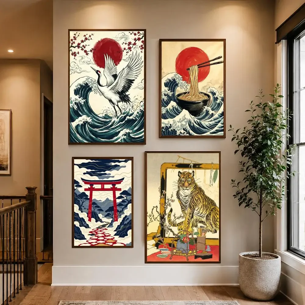 Art Vintage Creative Animal Ukiyo-e HD Waterproof PP Self-Adhesive Removable Wall Art Poster Bedroom Cafe Gym Home Decor Gift