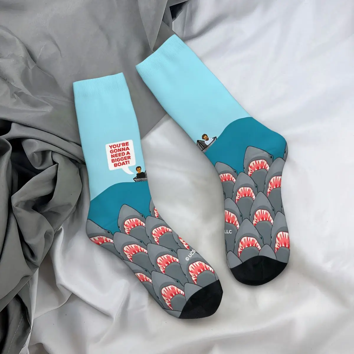 Funny Crazy Sock for Men Jaws Movie Sharks Hip Hop Harajuku Shark in The Deep Sea Happy Quality Boys Crew compression Sock