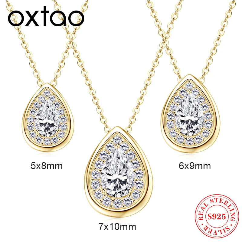 

Ожерелье с подвеской в виде капли воды OXTAO, женское ожерелье с сертификатом GRA, настоящее серебро 925 пробы, 14 К, желтое покрытие, ювелирное изделие на день Святого Валентина, подарок