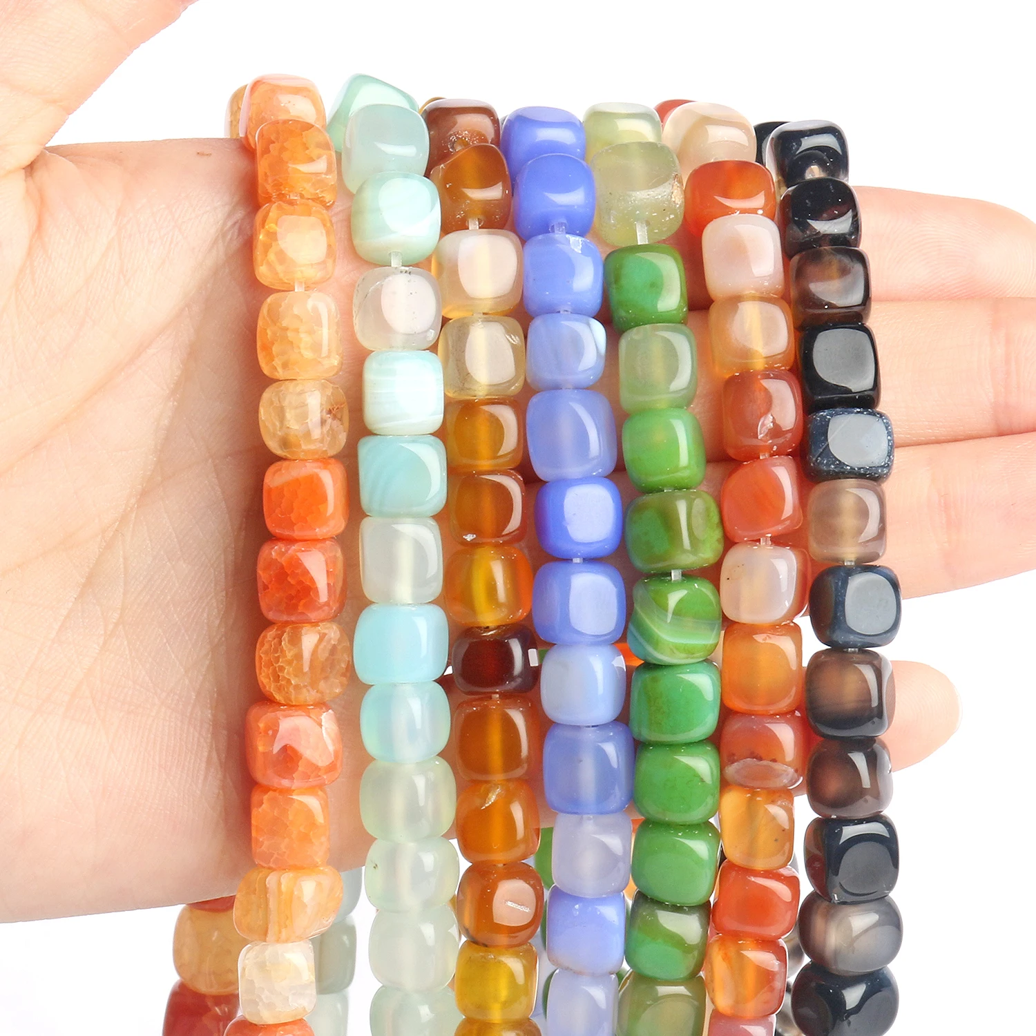 8mm Wholesale Cube Multicolor Natural Agate Stone Bead Smooth Square Loose Spacer Beads for Jewelry Making DIY Bracelet Necklace