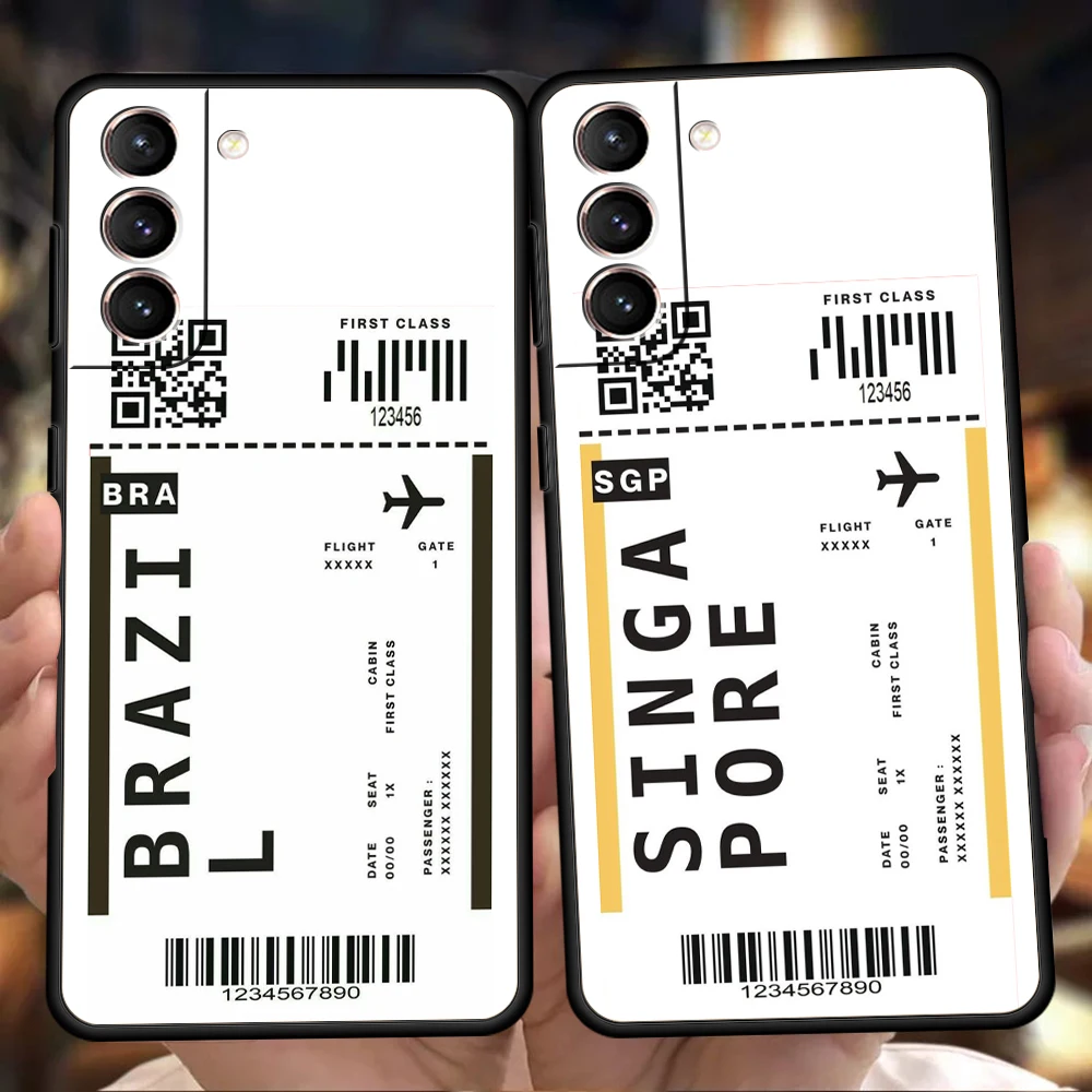 World Travel Ticket Seoul New York Phone Case For Samsung Galaxy S24 S23 S22 S20 S21 FE Ultra S24 S23 S10 S10E S9 S8 Plus Cover