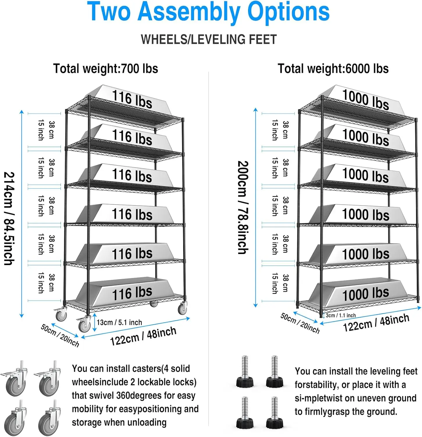 6 Tier 6000Lbs Capacity Nsf Metal Shelf Wire Shelving Unit, Heavy Duty Adjustable Storage Rack With Wheels & Shelf Liners For