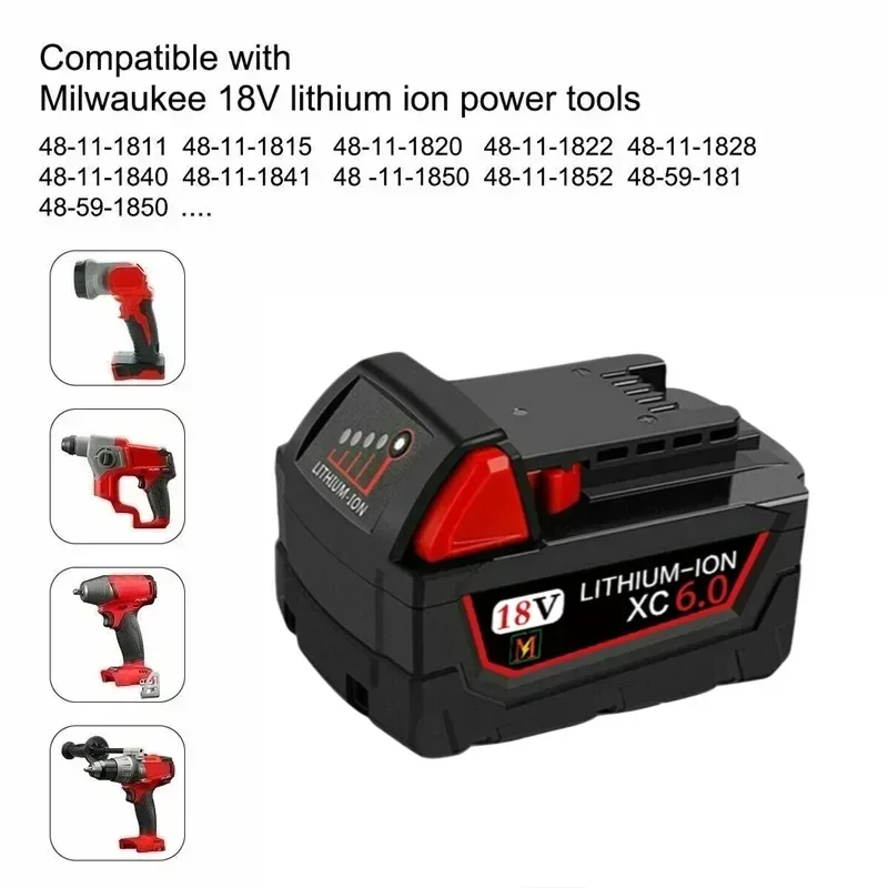 6Ah/9Ah/12Ah For Milwaukee M18 Batteries High Output Rechargeable Lithium ION 18V Battery