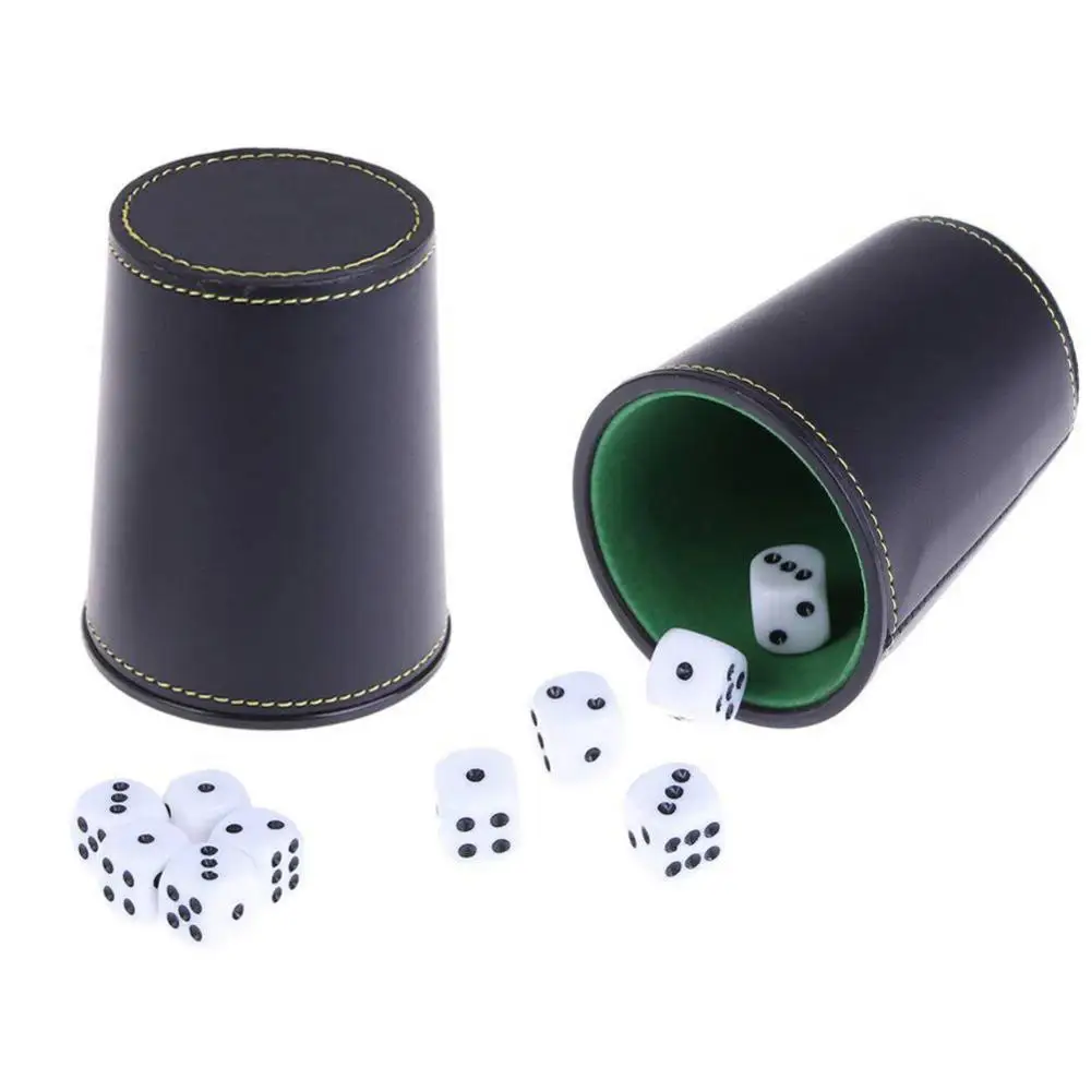 Faux Leather Flannel Dice Cup with 5 Dice Bar KTV Entertainment Accessories Green Flannel Interior Quiet Dice Shaker Cup for Bar