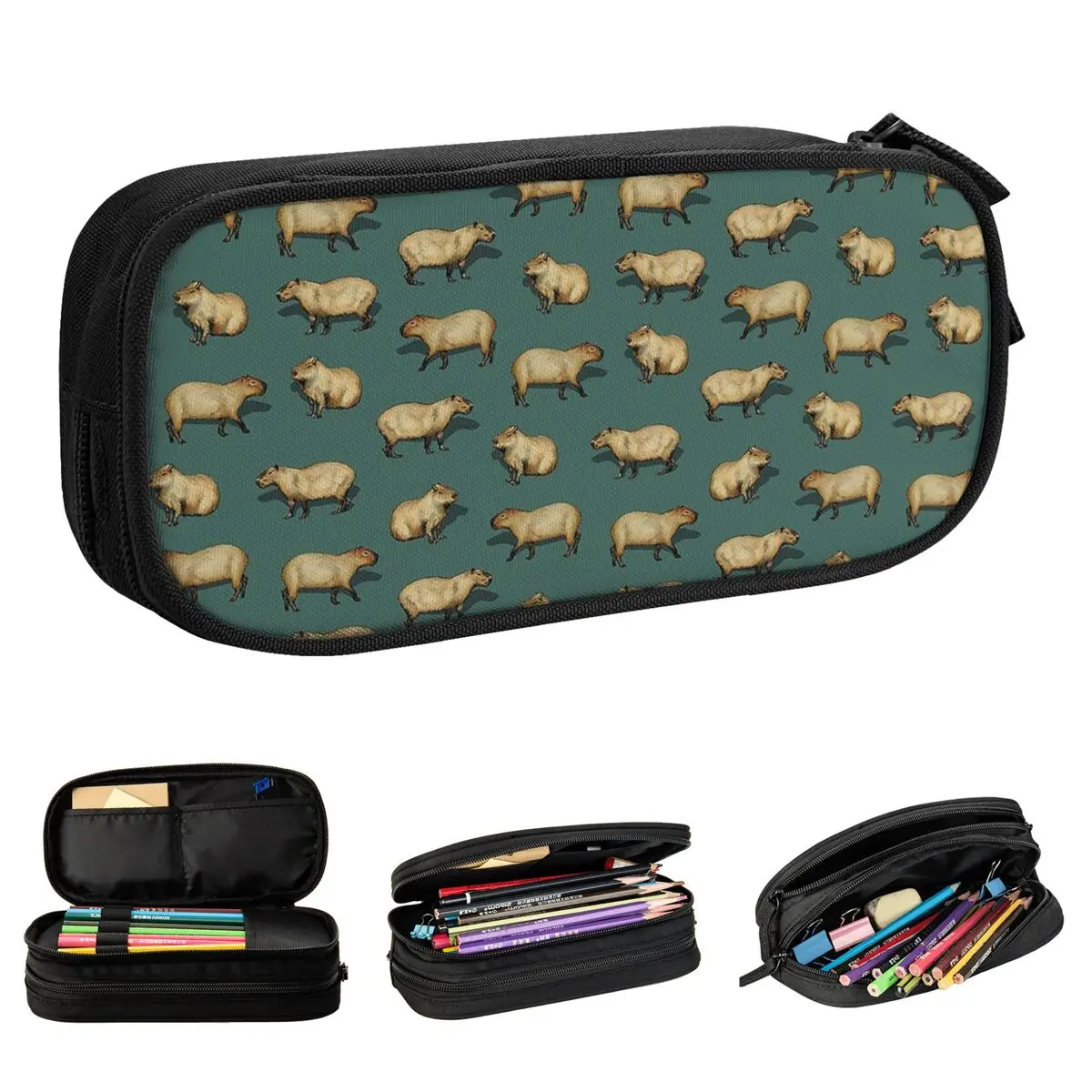 Classic Cute Capybara Pattern Pencil Case Giant Rodents Pencilcases Pen Box for Student Big Bag Students School Gift Stationery