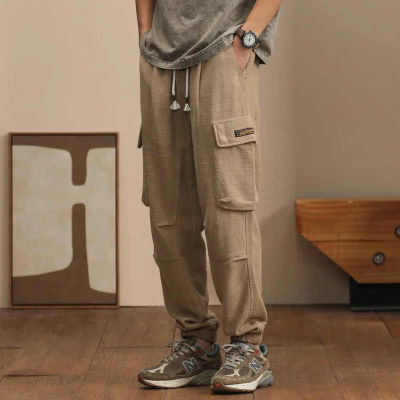 

Fall 2024 new men's linen overalls loose casual pants retro corset tracksuit pants