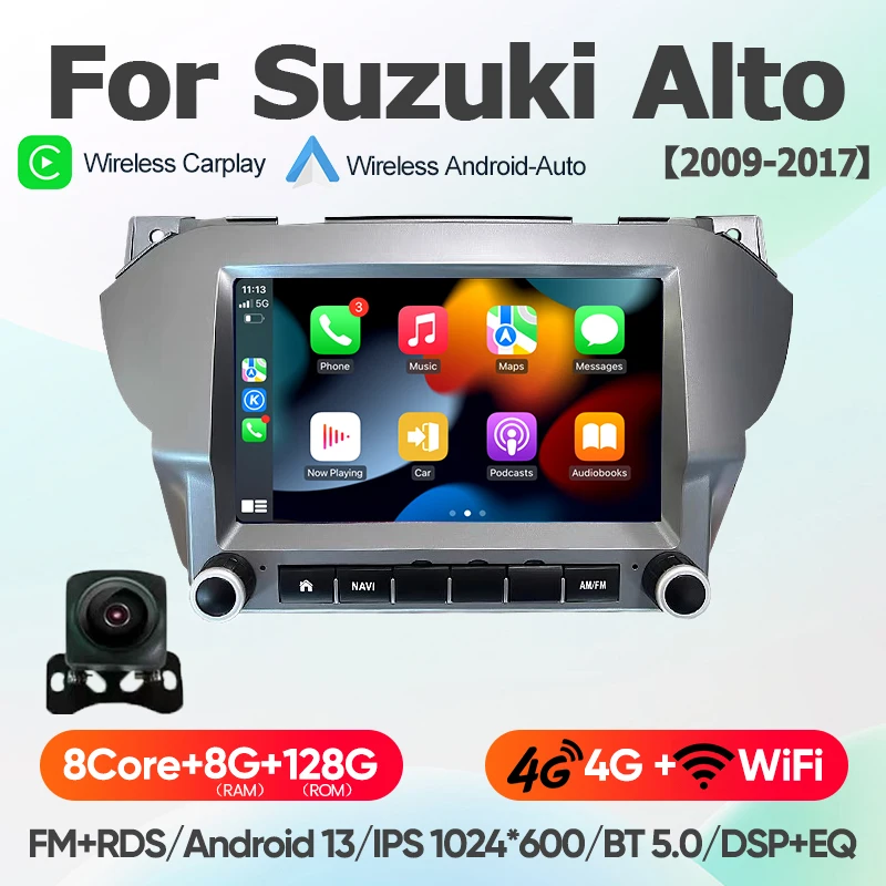Voor Suzuki Alto 2009 - 2016 Nissan Pixo 4G+WiFi Android 13 draadloze CarPlay autoradio multimediasysteem navigatie BT radio