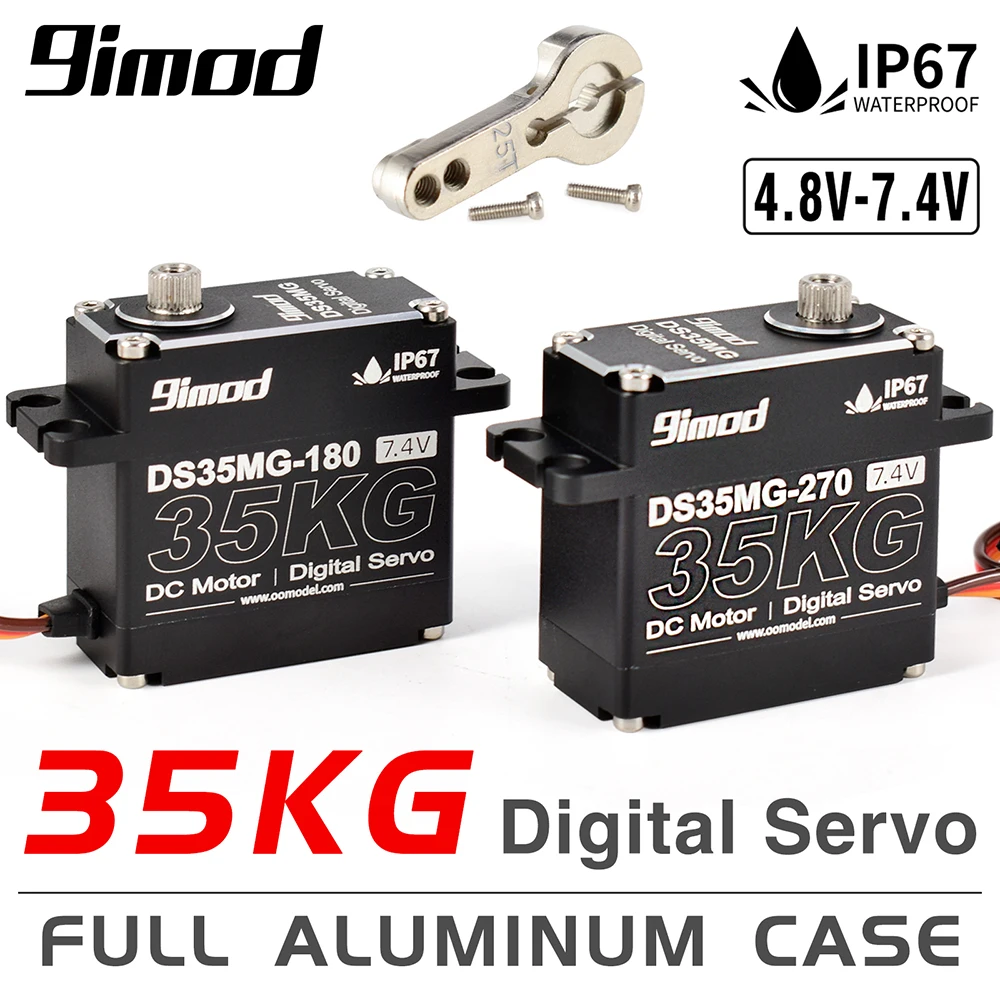 

9imod DS35MG 35 кг Waterpoof Servo 180 ° /270 ° Полностью алюминиевый корпус, шестерня из нержавеющей стали с высоким крутящим моментом для радиоуправляемого автомобиля 1/6 1/8 1/10 1/12