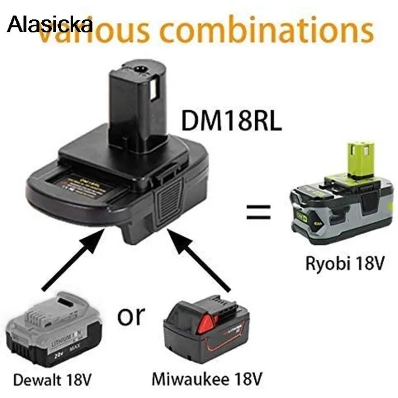 DM18RL MT20RNL BPS18RL Adapter for Makita/DL/Milwaukee/Black Decker/Porter-Cable Stanley Li-ion Battery For RYOBI 18V Tool