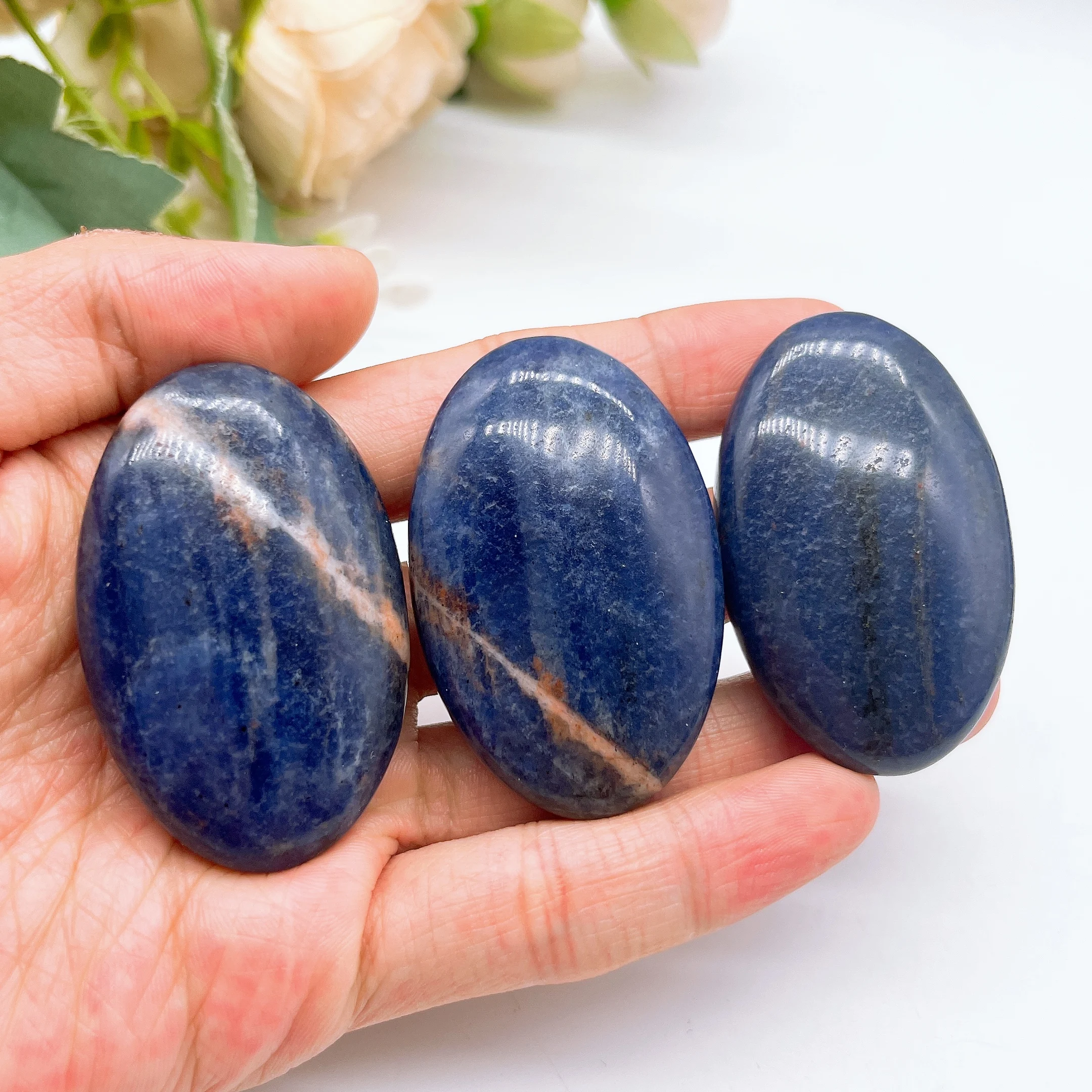 Natural Blue Sodalite Pocket Palm Crystal Stone Thumb Toy Hot Compress Crafts Healing Health Family message tool Home Decor