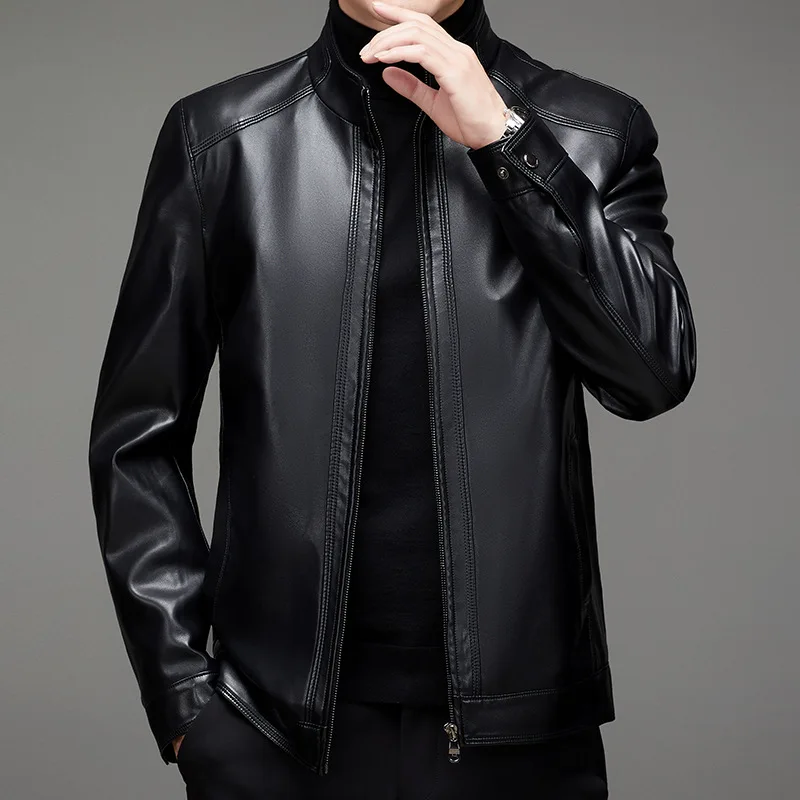 

2023 Newest Solid Business Men Pu Jacket Man Warm Casual Motorcycle Leather Jacket Male Slim Fit Windbreaker Biker Leather Coat