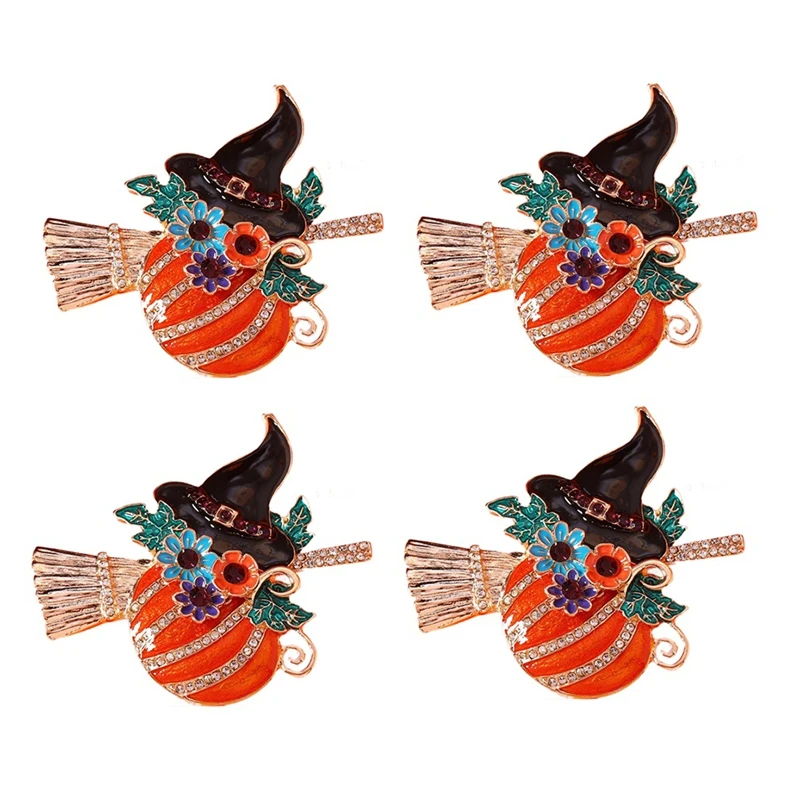 4Pcs Halloween Napkin Rings Pumpkin Witch Napkin Holders Serviette Buckles Halloween Parties Supply Table Decorations