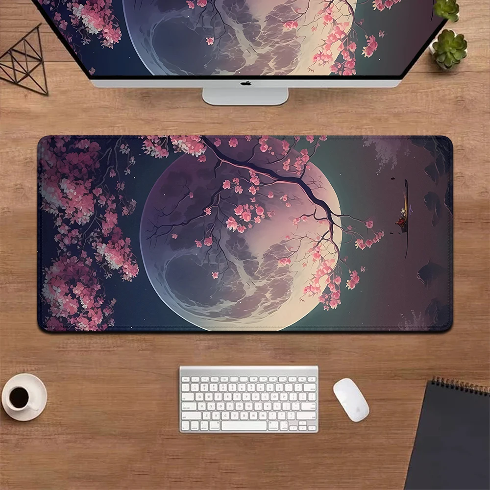 Mousepad Gaming Anime Cherry Sakura Moon Aesthetics Computer Keyboard Mouse Pad XXL Table Decoration Mat Rubber XL Desk Pad Rug