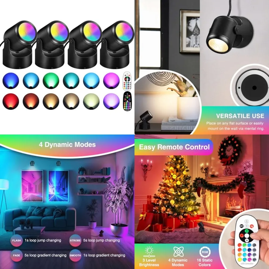 

6W RGBW Up Lights Indoor Christmas Spotlight Indoor LED Color Changing Uplighting Indoor with Remote 120V Spot Lights Indoor Pl