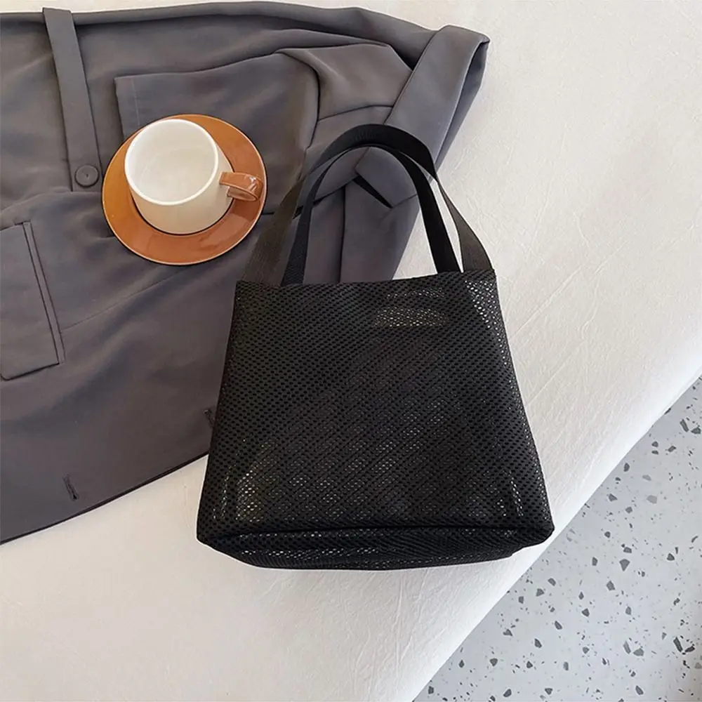 

Reusable Casual Mesh Tote Beach Bag Large Capacity Portable Toiltery Makeup Bag Solid Color Zipper Cosmetic Zipper Pouch Beach