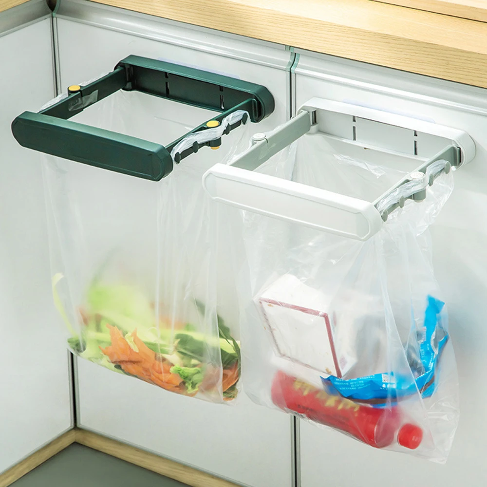 Wall Mounted Garbage Bag Holder Punch-free Foldable Hanging Trash Bag Storage Rack Basin Stand Towel Rack Kitchen Organizer