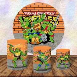 Teenage Mutant Ninja Turtles Round Backdrop Decoration Boy Birthday Party Background TMNT Photo Cylinder Cover Elastic Banner