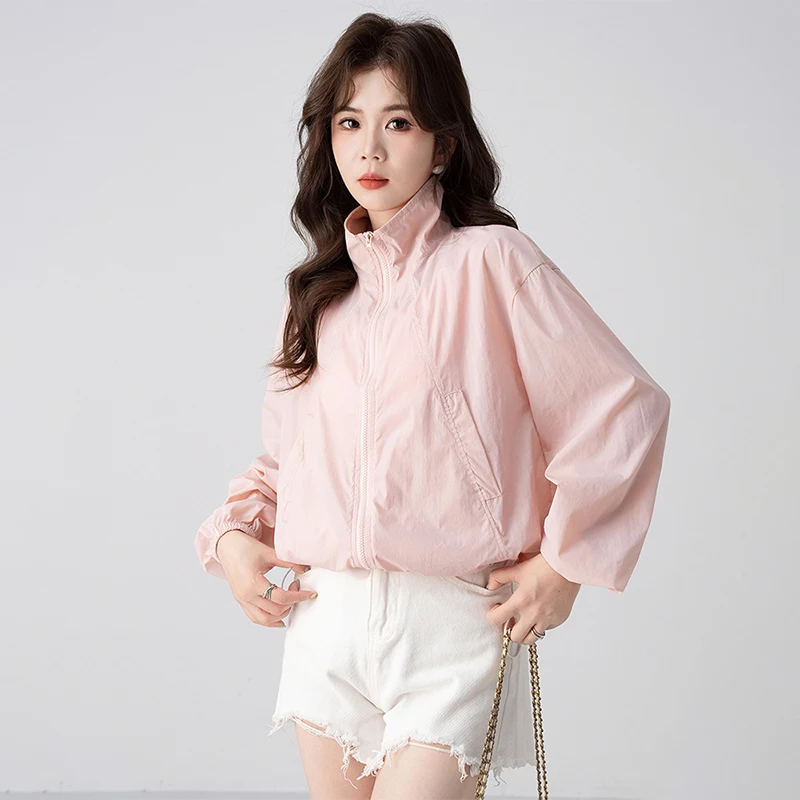 Women Summer Thin Sun Protection Clothing All-match Drawstring Breathable Quick Dry Outdoor Hiking UV Protection Coat Jacket