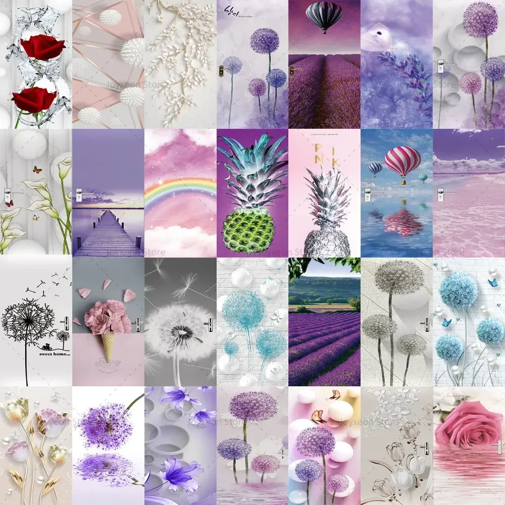 

Purple Dandelion Door Stickers Pink Girls Room Children's Room Stickers PVC Waterproof Self-Adhesive Home Decoration