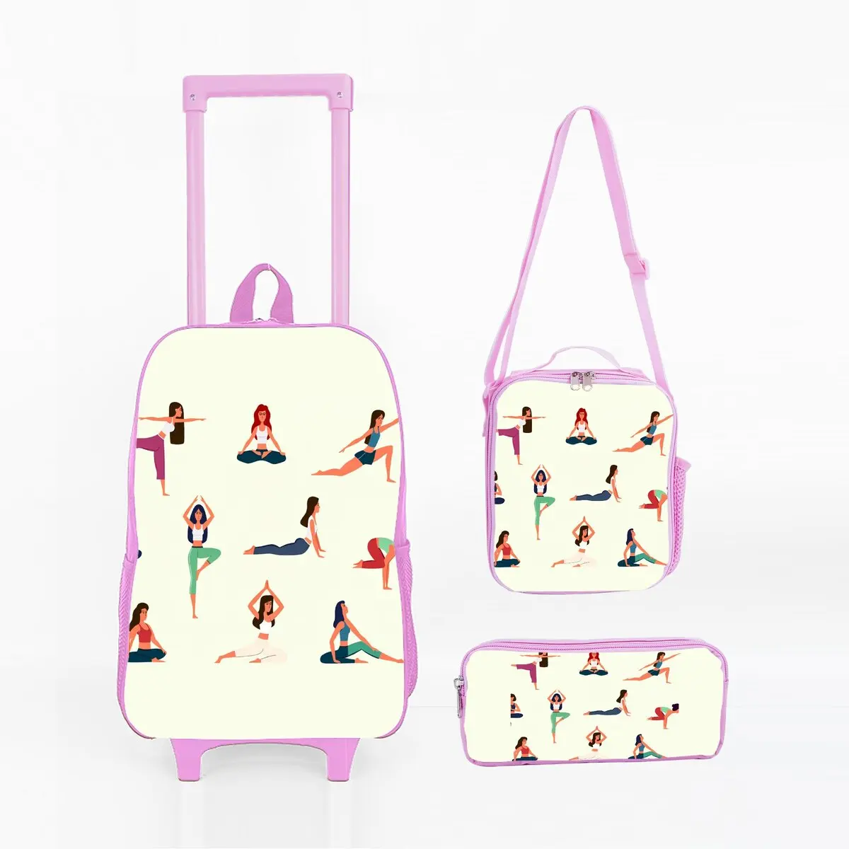 

Детская сумка на колесиках с принтом йоги и ланч-бокс, сумка для ручек с колесами, школьная сумка-рюкзак на колесиках для девочек и мальчиков