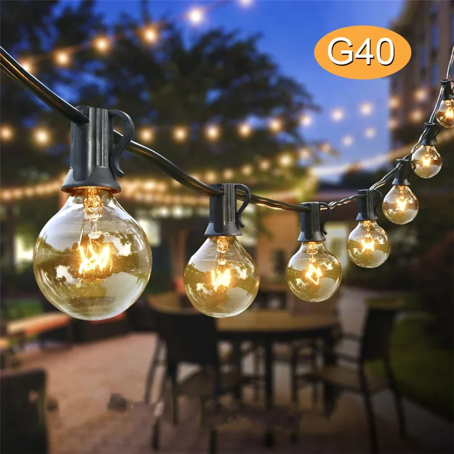 

Waterproof 25Ft G40 Globe Bulb String Lights Outdoor Garland Hanging Fairy Lights for Patio Garden Party Wedding Christmas Decor