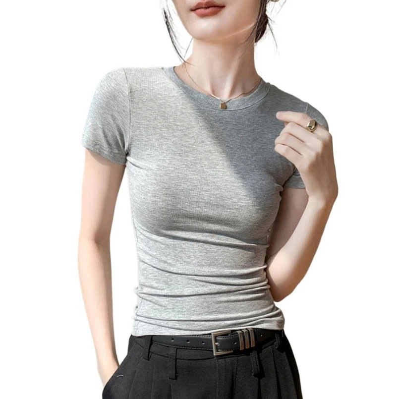 

Cotton Short Sleeve T Shirt For Women Summer Casual Slim Womens Clothing O-Neck Tops 2023 Ladies Basic Tee Shirt Femme y2k Tops
