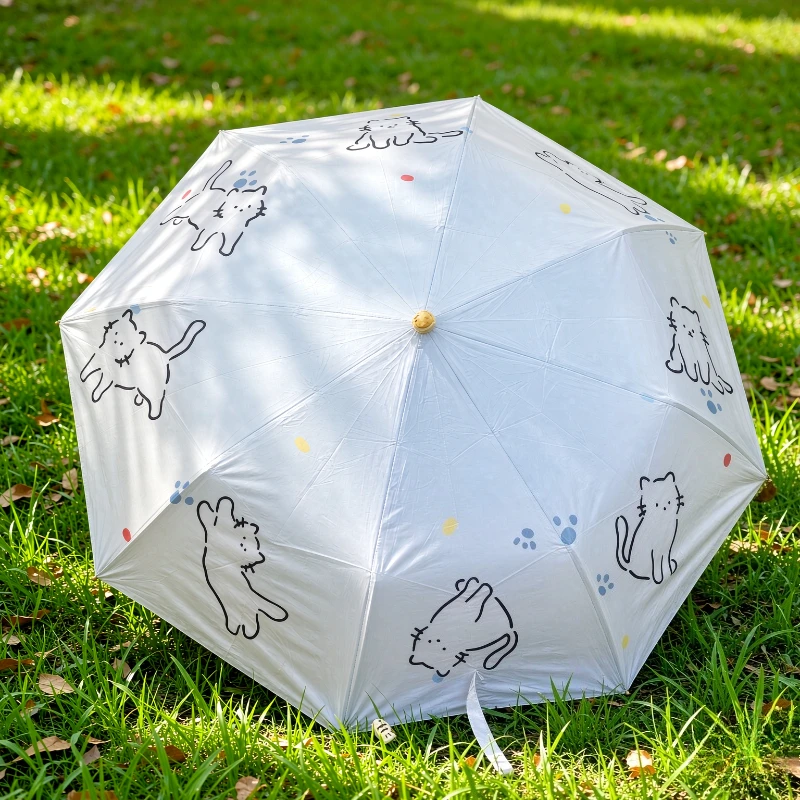 Box Cat Comic Folding Umbrella Auto Open Close UPF50+ Sun Protection All Weather for Women Students School Daily Use 접이식 우산